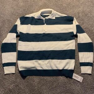 Men's Striped Sweater - Teal and White